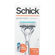 Schick Quattro Titanium Razor Value Pack, 1 Handle, 3 Refills