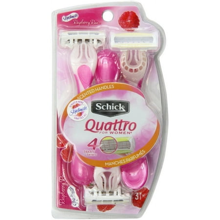 Schick Quattro Women's 4-Blade Disposable Razors, All Skin Types, 3 Ct