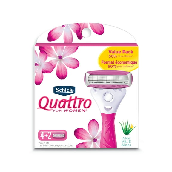 Schick Quattro Women's 4-Blade Razor Blade Refills, All Skin Types, 6 Ct