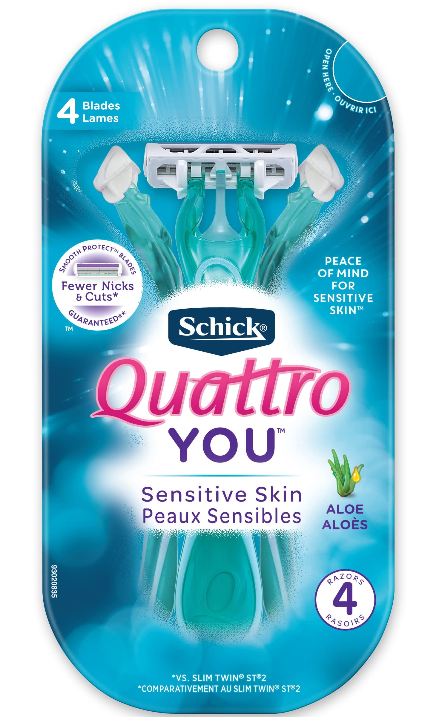Schick Quattro YOU Sensitive Disposable Razors for Women, 4 Ct