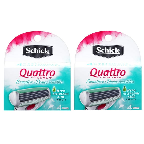 Schick Quattro for Women Sensitive Hypo Allergenic Aloe Refill Blade Cartridges, 4 Count (Pack of 2)