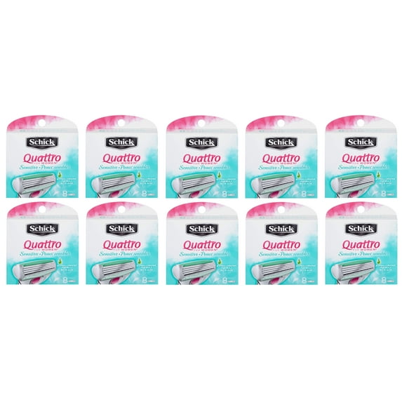 Schick Quattro for Women Sensitive Hypo Allergenic Aloe Refill Blade Cartridges, 8 Count (Pack of 10)