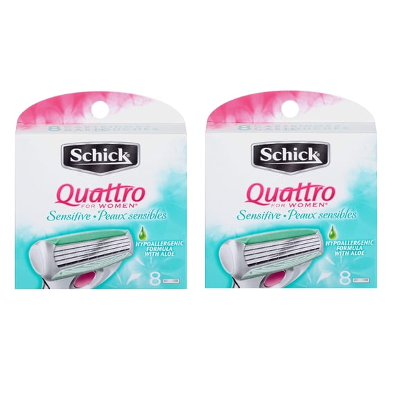 Schick Quattro for Women Sensitive Hypo Allergenic Aloe Refill Blade Cartridges, 8 Count (Pack of 2)