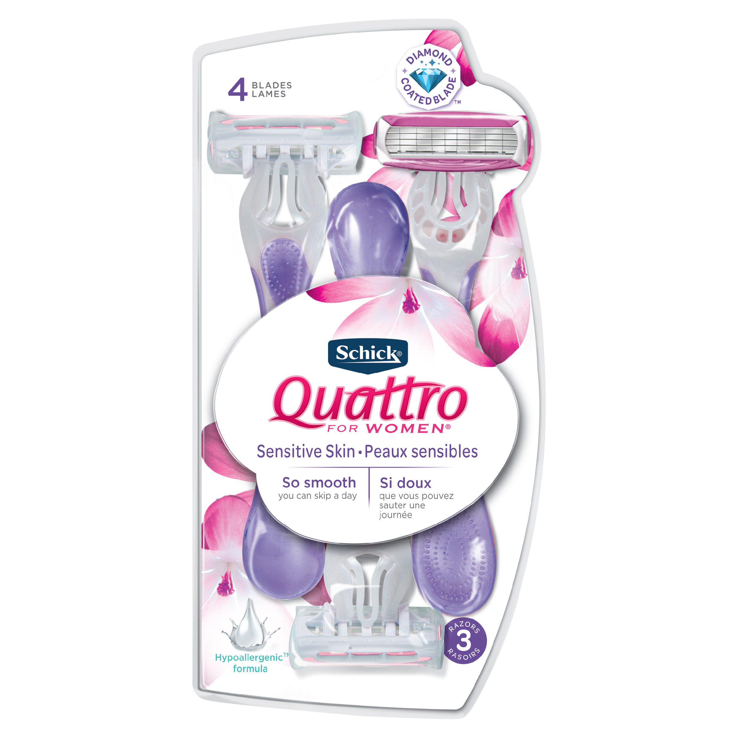 Schick Quattro for Women Sensitive Skin Disposable Razors, 3 Ct - image 1 of 5