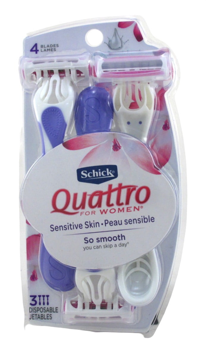 Schick Womens Quattro Razor Sensitive Disposable 3 Count (Pack of 3)