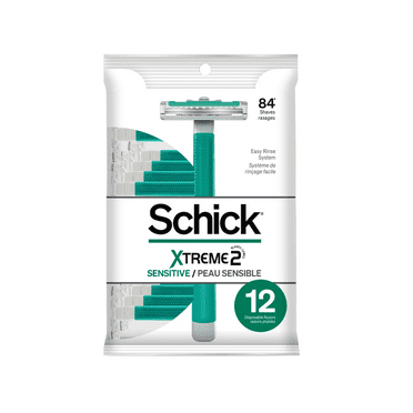Schick Xtreme 2-Blade Sensitive Men's Disposable Razors, 12 Ct, With Vitamin E Strips, Non Slip Handle