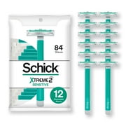 Schick Xtreme 2-Blade Sensitive Men's Disposable Razors, 12 Ct, With Vitamin E Strips, Non Slip Handle