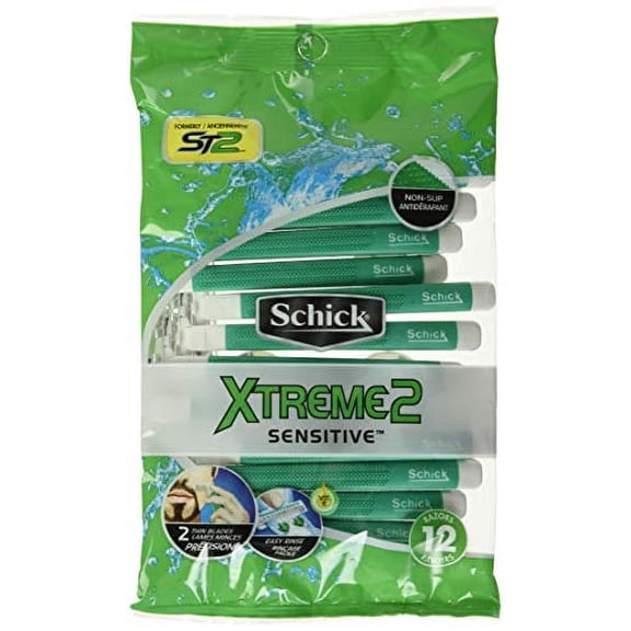 Schick Xtreme 2 Blade Sensitive Skin Disposable Razor for Men, 12 Ct, 2 Pack