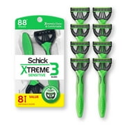 Schick Xtreme 3 Blade Disposable Razors for Men, 8 Ct, Men's Sensitive Skin Manual Disposable Razors