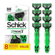 Schick Xtreme 3-Blade Disposable Razors for Men, 8 Ct, Mens Sensitive Skin Manual Disposable Razors