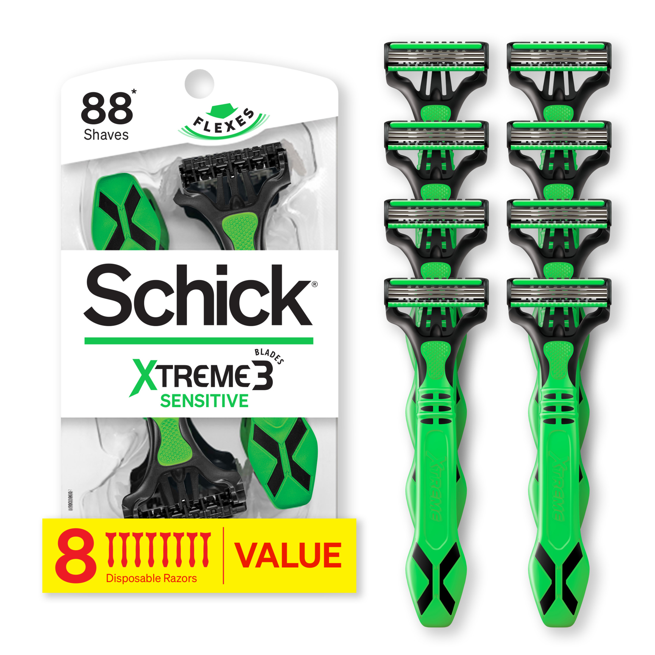 Schick Xtreme 3 Blade Disposable Razors for Men, 8 ct, Men's Sensitive Skin Razor Pack, Protects Skin from Irritation - image 1 of 11
