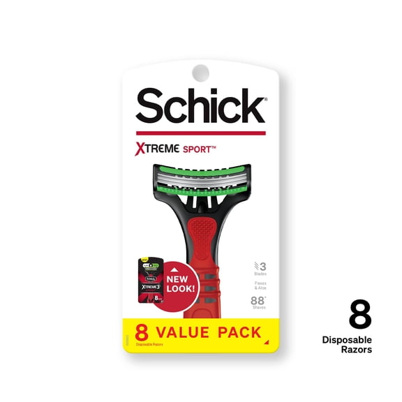 Schick Xtreme 3-Blade Sport Disposable Razors, 8 Ct, Flexible Blade Technology, Aloe Vera & Vitamin E Comfort Strip Helps Prevent Skin Irritation