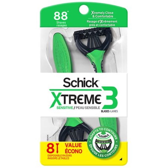 Schick Xtreme 3 Disposable 3 - Blade Razors for Men Sensitive Skin 8 - pack