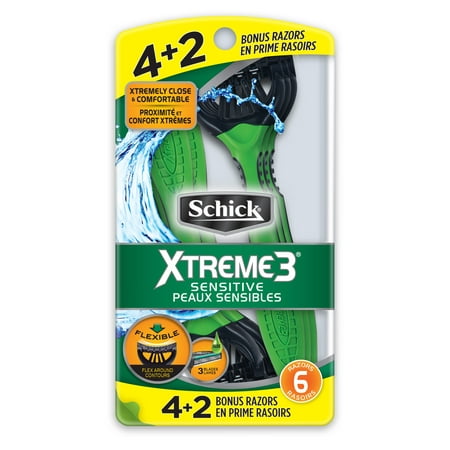 Schick Xtreme 3 Men's Disposable Razor Sensitive 4+2 Bonus