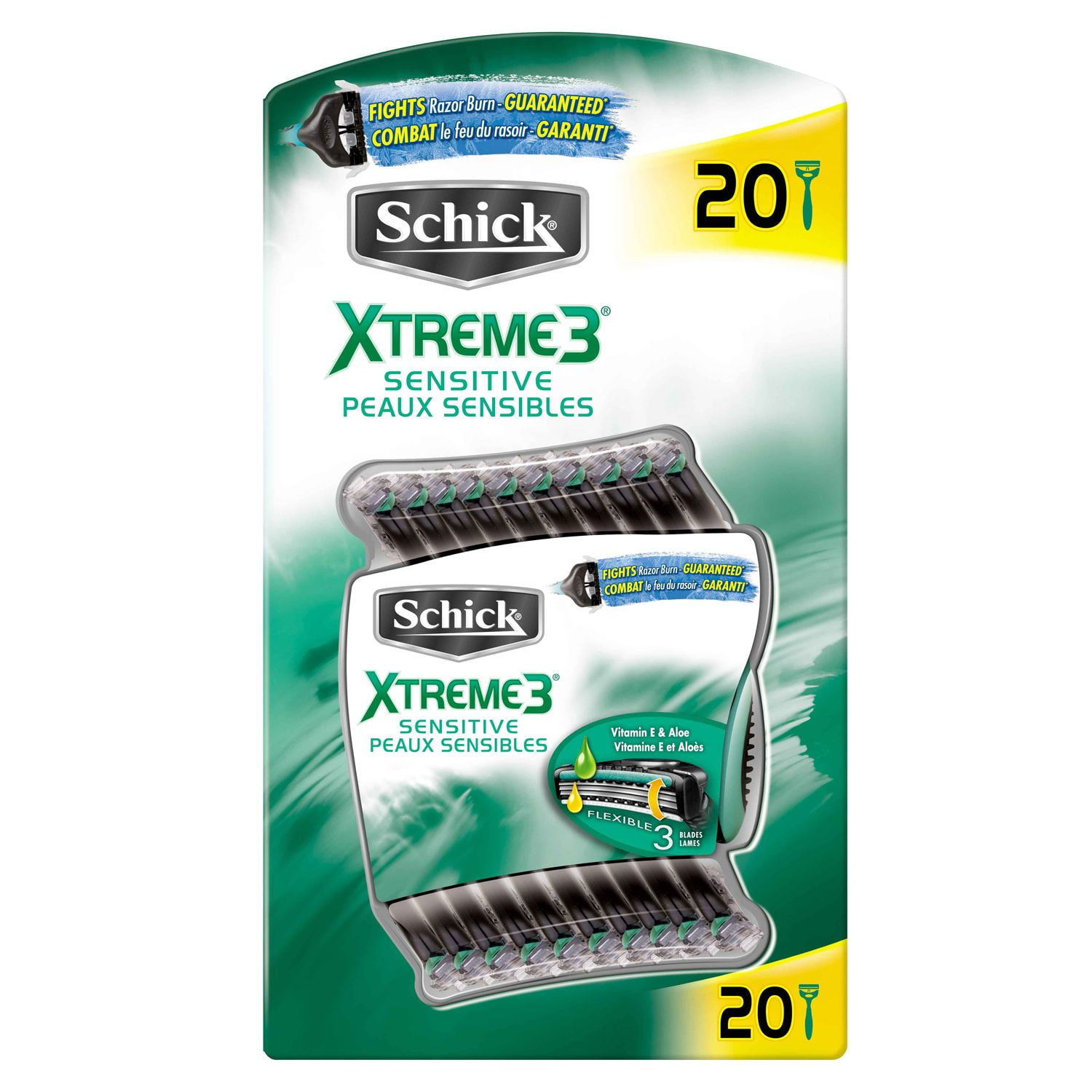 Schick Xtreme 3 Sensitive Skin Razors 20Pack Flexible Blades with Aloe