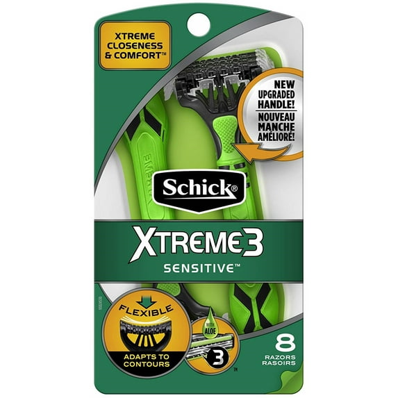 Schick Xtreme 3 Triple Blade Disposable Razors, Sensitive Skin 8 ea (Pack of 2)