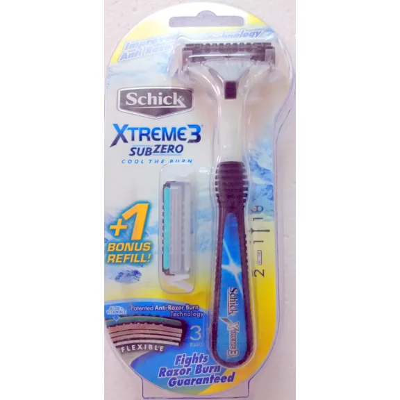 Schick Xtreme3 SubZero Razor with 2 free Cartridges +1 Free Razor Shower Hanger