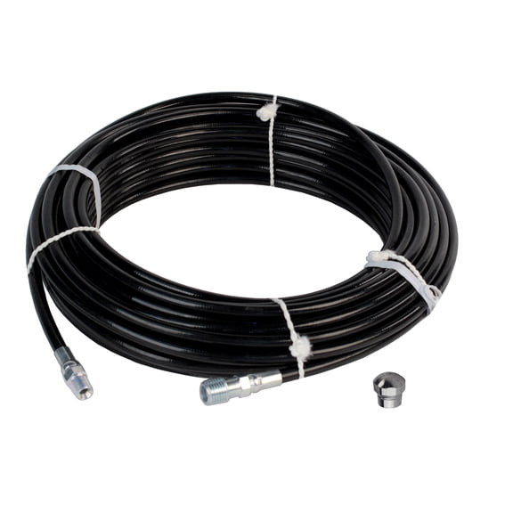 Schieffer 1/8in. x 50ft. 4800 PSI Thermoplastic Sewer Jetter Hose & 4.0 Orifice Button Nose Nozzle