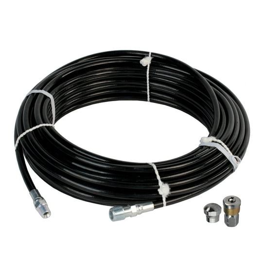 Schieffer 1/8in. x 50ft. 4800 PSI Thermoplastic Sewer Jetter Hose & 4.0 Orifice Button Nose and 4.5 Rotating Nozzles