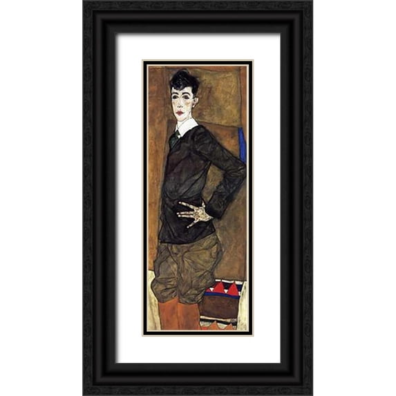 Schiele, Egon 11x24 Black Ornate Wood Framed with Double Matting Museum Art Print Titled - Portrait Of Erich Lederer