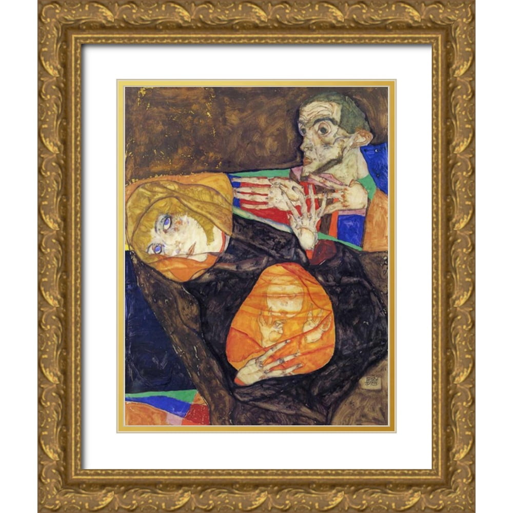Schiele, Egon 12x14 Gold Ornate Wood Framed with Double Matting