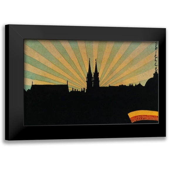 Schiele, Egon 14x10 Black Modern Framed Museum Art Print Titled - Silhouette Of Klosterneuburg 1906