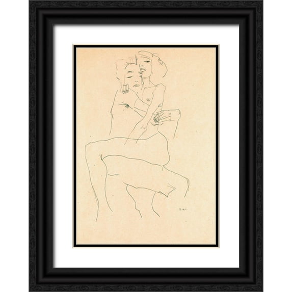 Schiele, Egon 18x24 Black Ornate Wood Framed with Double Matting Museum Art Print Titled - Couple Embracing