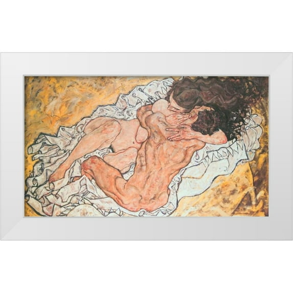 Schiele, Egon 32x20 White Modern Wood Framed Museum Art Print Titled - Umarmung