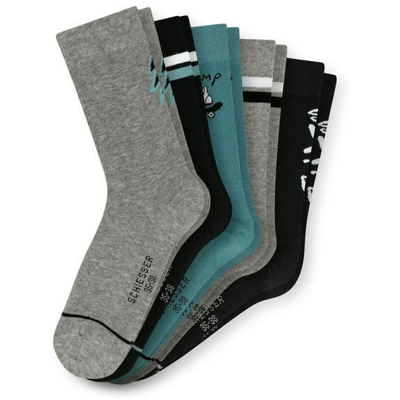 Schiesser Boys' Socks, Pack Of 5 – ‘Legwear Teens’, Patterned, Cotton Blend Grey 39-42