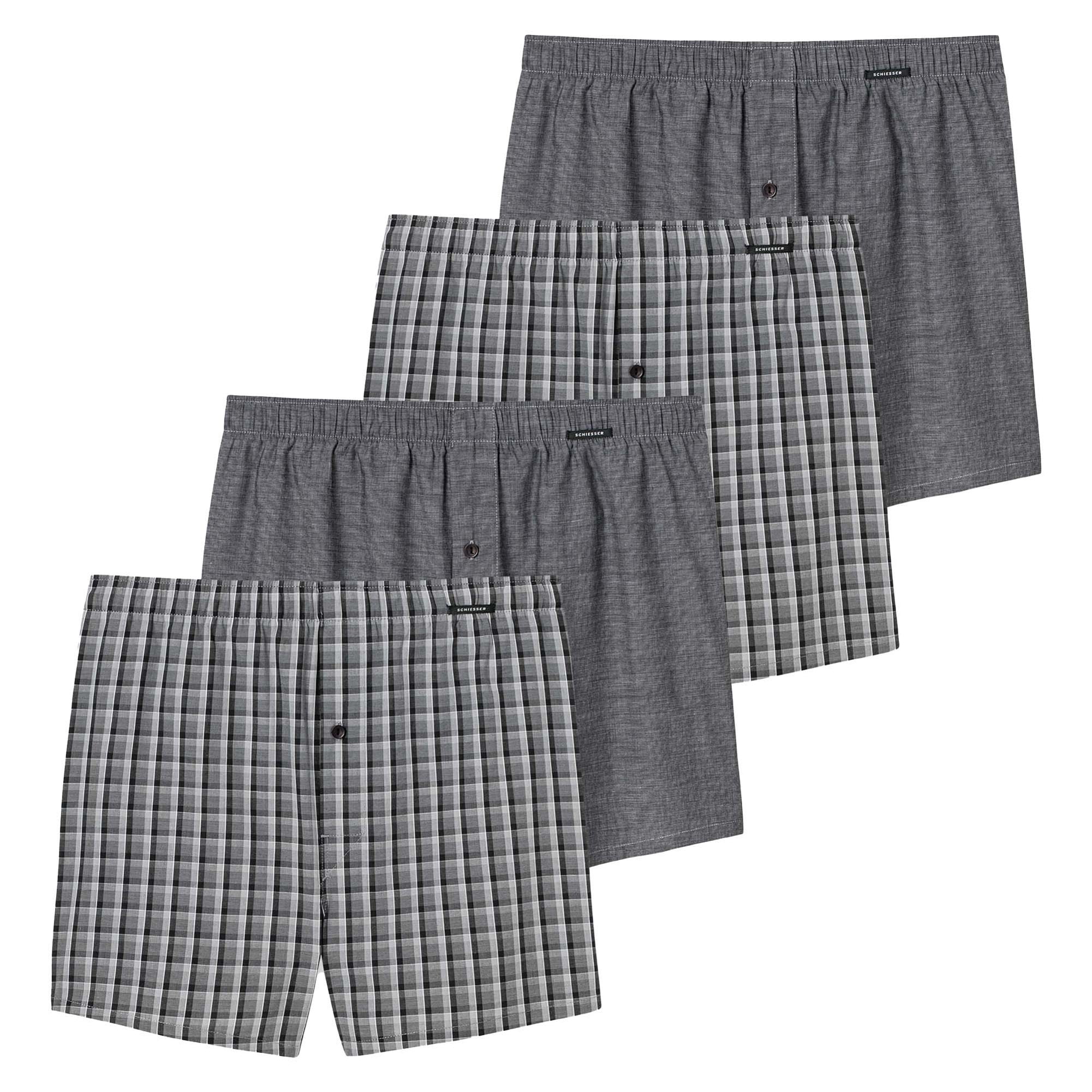 Schiesser Men's Woven Boxer Shorts, 4-Pack - Pants, Cotton Grey S ...