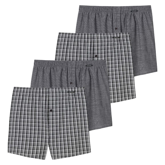 Schiesser Men's Woven Boxer Shorts, 4-Pack - Pants, Cotton Grey S (Small)