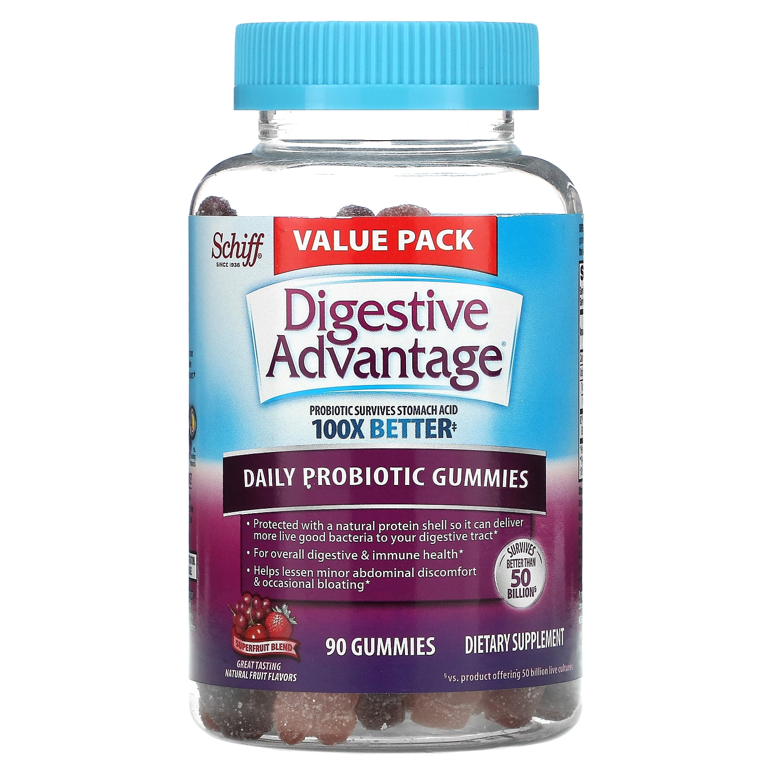 Schiff, Digestive Advantage, Daily Probiotic Gummies, Natural Fruit ...