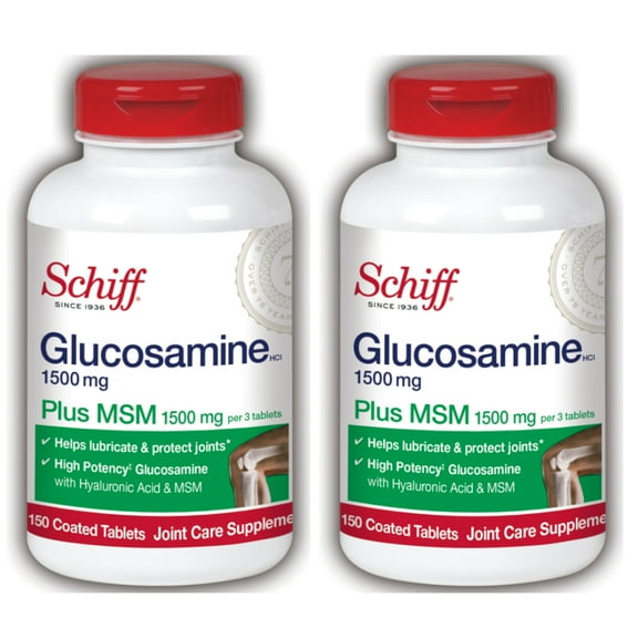 Schiff Glucosamine 1500mg Plus MSM and Hyaluronic Acid, 150 Tablets - Joint Supplement (Pack of 2)