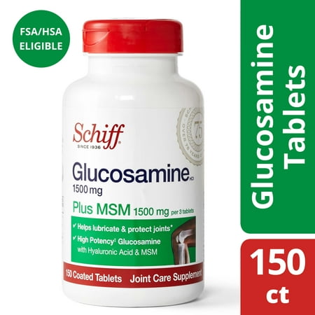 Schiff Glucosamine 1500mg (per serving) Plus MSM Tablets (150 count), To Help Support Joint Mobility and Flexibility With Extra Cartilage Support*
