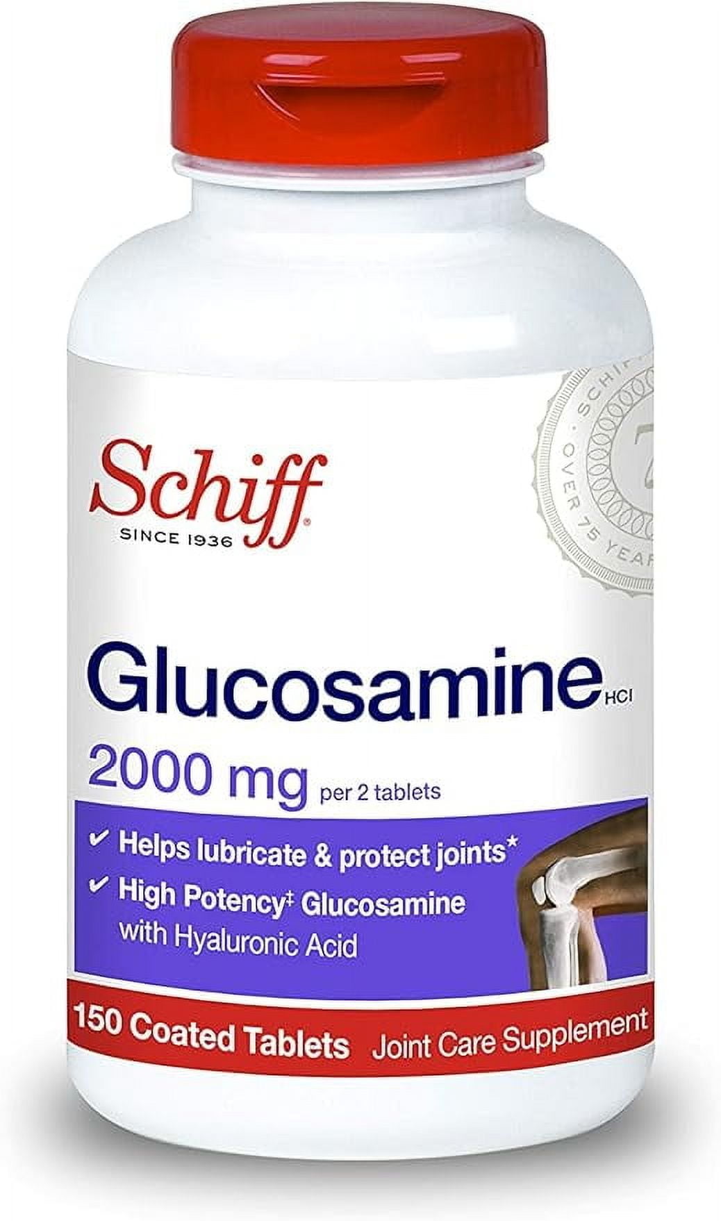 Schiff Glucosamine 2000mg with Vitamin D3 and Hyaluronic Acid Joint Supplement, 150 Count, 2 Pack