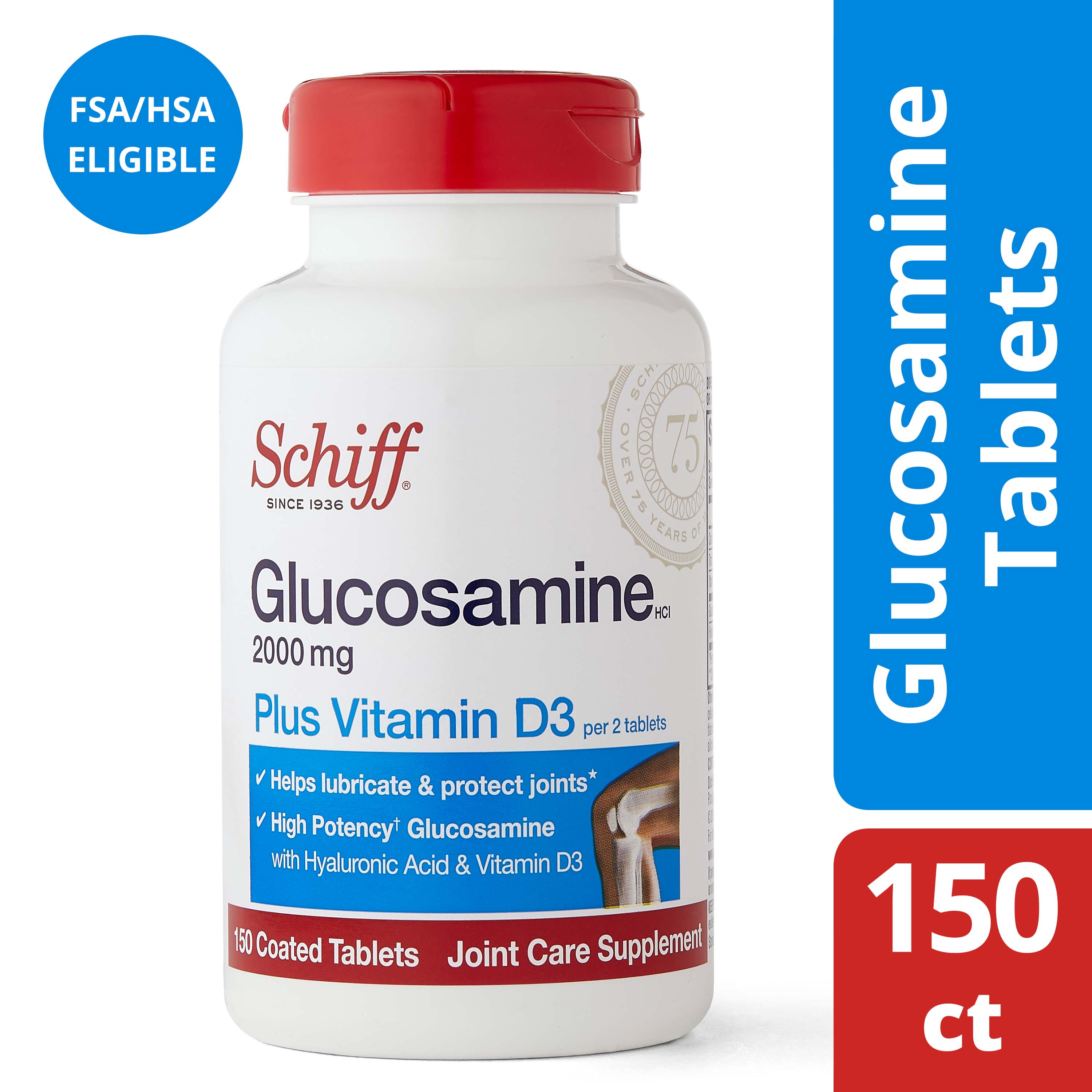 Schiff Glucosamine 2000mg with Vitamin D3 and Hyaluronic Acid, 150 tablets - Joint Supplement - image 1 of 2