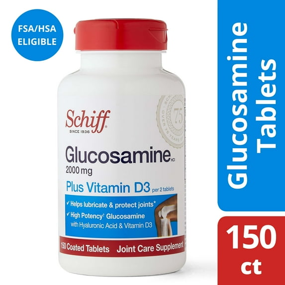 Schiff Glucosamine 2000mg with Vitamin D3 and Hyaluronic Acid, 150 tablets - Joint Supplement