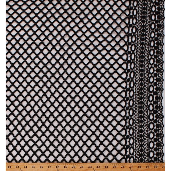 Schiffli Lace Black Heavy Machine Stitched 33" Wide Lace Fabric by the Yard (D155.01)