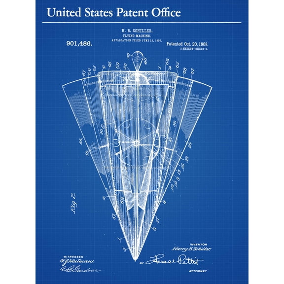 Schiller Flying Machine 1908 Patent Plan Extra Large XL Wall Art Poster Print