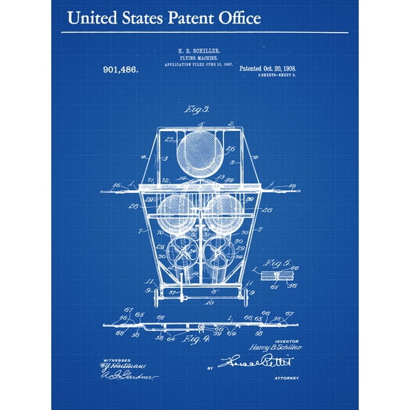 Schiller Flying Machine Rear 1908 Patent Plan Extra Large XL Wall Art Poster Print