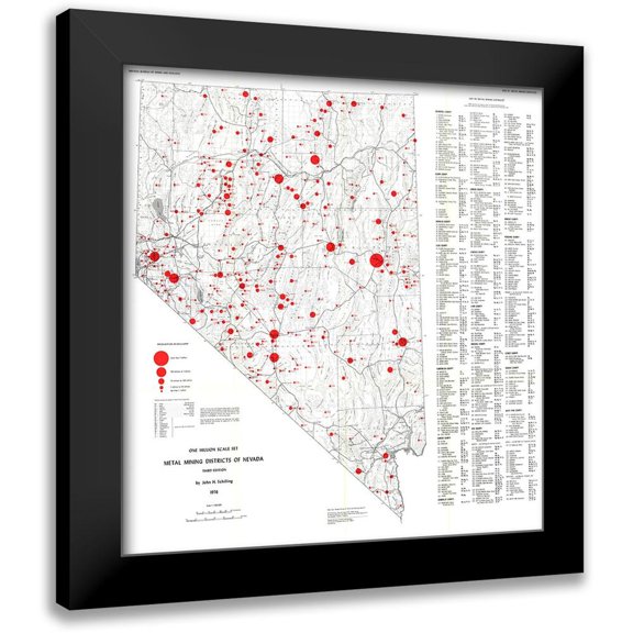 Schilling 12x13 Black Modern Framed Museum Art Print Titled - Metal Mining Districts Nevada Mines