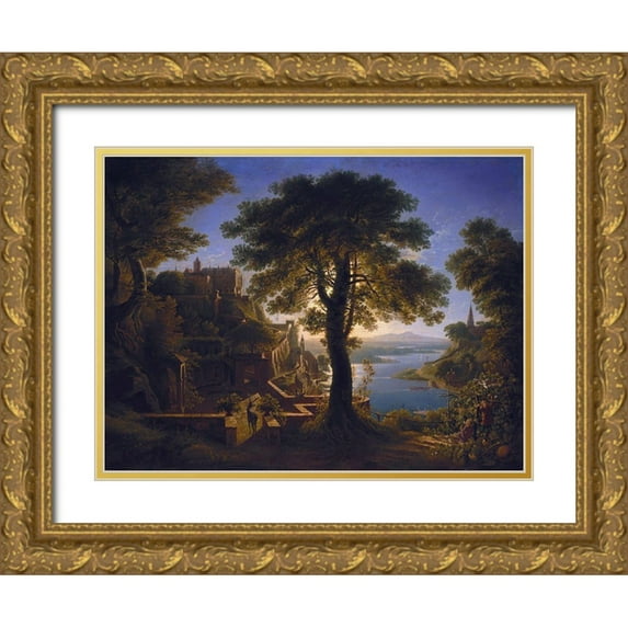 Schinkel, Karl Friedrich 32x25 Gold Ornate Wood Framed with Double Matting Museum Art Print Titled - Castle by the River
