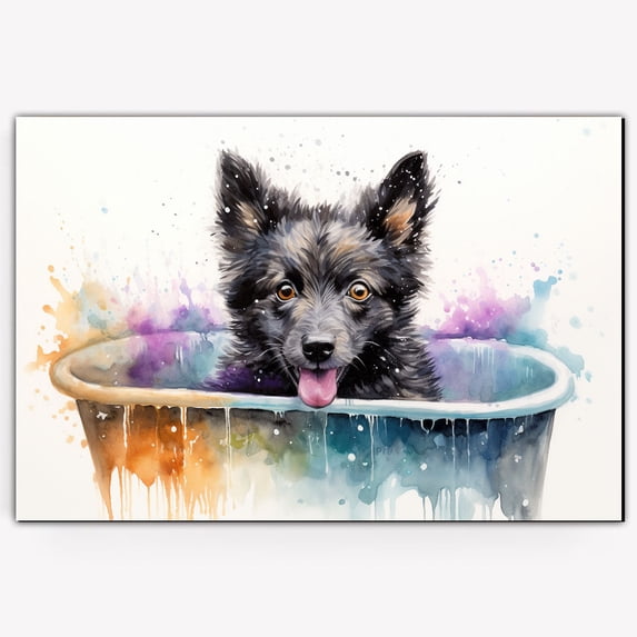 Schipperke Cute Dog Cat in Bathtube Pictures Painting Prints, Funny Colorfull Animals Bathroom Wall Decor Pet Artworks Pet Gift Ready To Hang, Canvas Wall Art