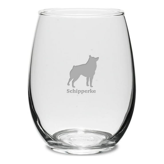 Schipperke Deep Etched 15 oz Stemless White Wine Glass