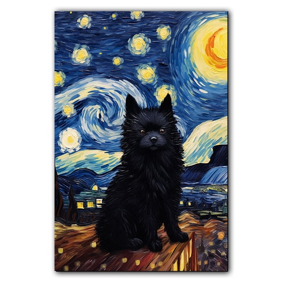 Schipperke Dog Art Starry Night Paintings Van Gogh - Inspired Canvas - Contemporary Abstract Modern Dog Wall Décor - Dog Painting Canvas Canvas