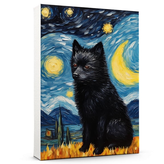 Schipperke Dog Canvas Wall Art - Starry Night Van Gogh Dog Canvas Print Dog Sayings Painting Home Office Wall Decor Framed Dog Lover Gift