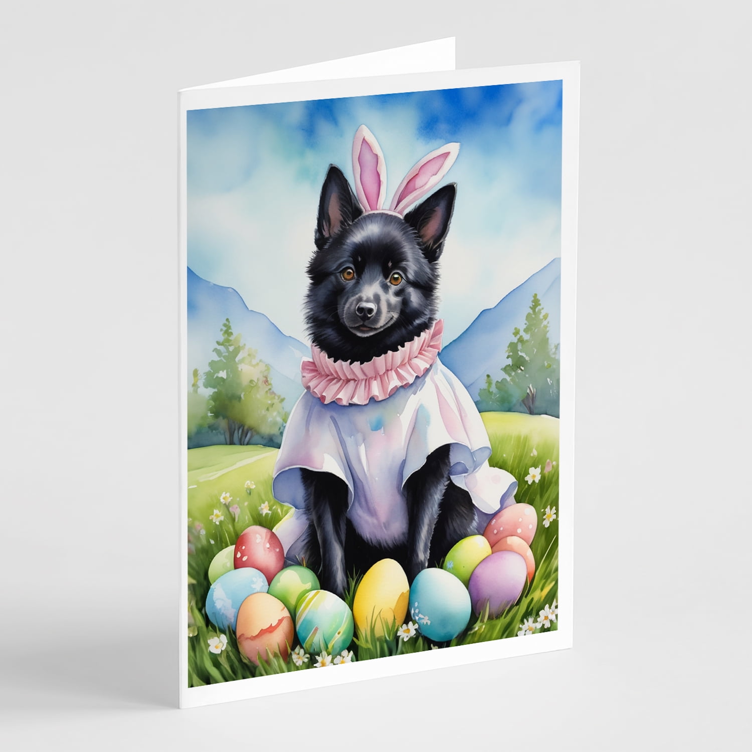 Schipperke Easter Egg Hunt Greeting Cards Pack of 8 7 in x 5 in