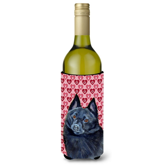 Schipperke Hearts Love and Valentines Day Portrait Wine Bottle Hugger