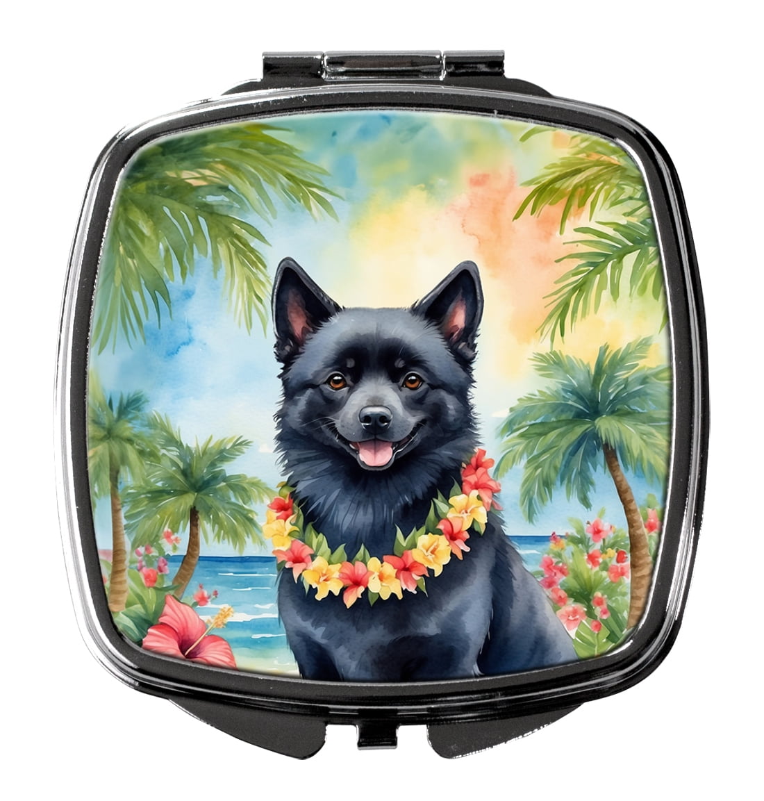 Schipperke Luau Compact Mirror 2.75 in x 3 in
