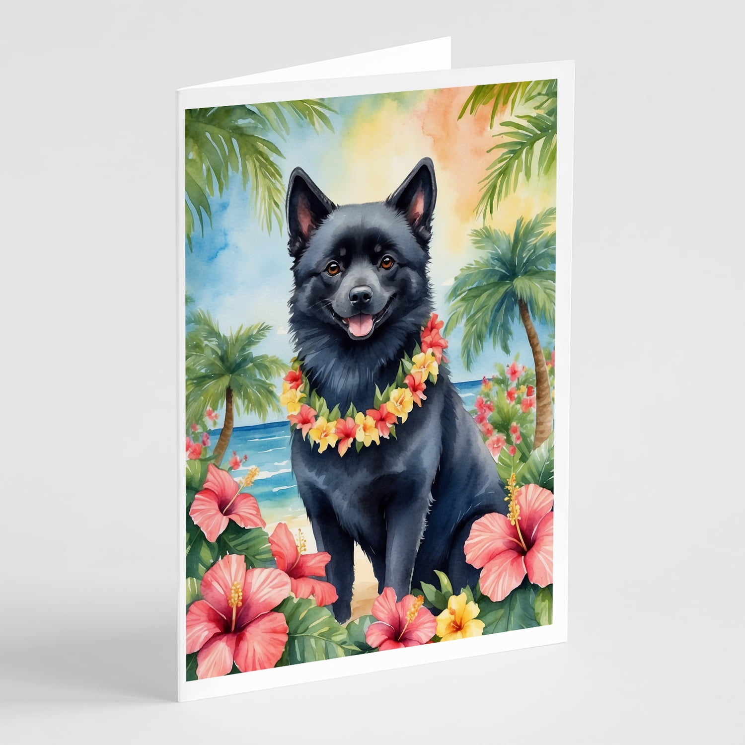 Schipperke Luau Greeting Cards Pack of 8 7 in x 5 in